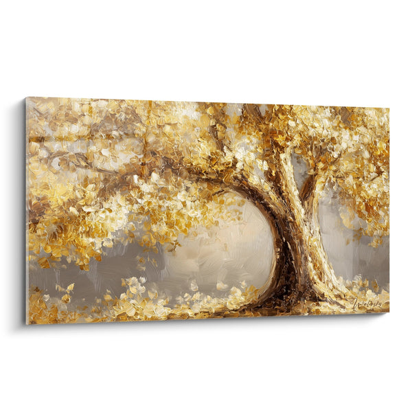 Cuadro árbol con follaje dorado sobre fondo brumoso - Luz de otoño - Edición árbol de la vida