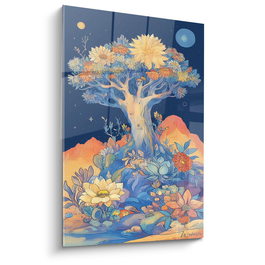 Tableau arbre fleuri nocturne - Jardin céleste - édition Iles et archipels