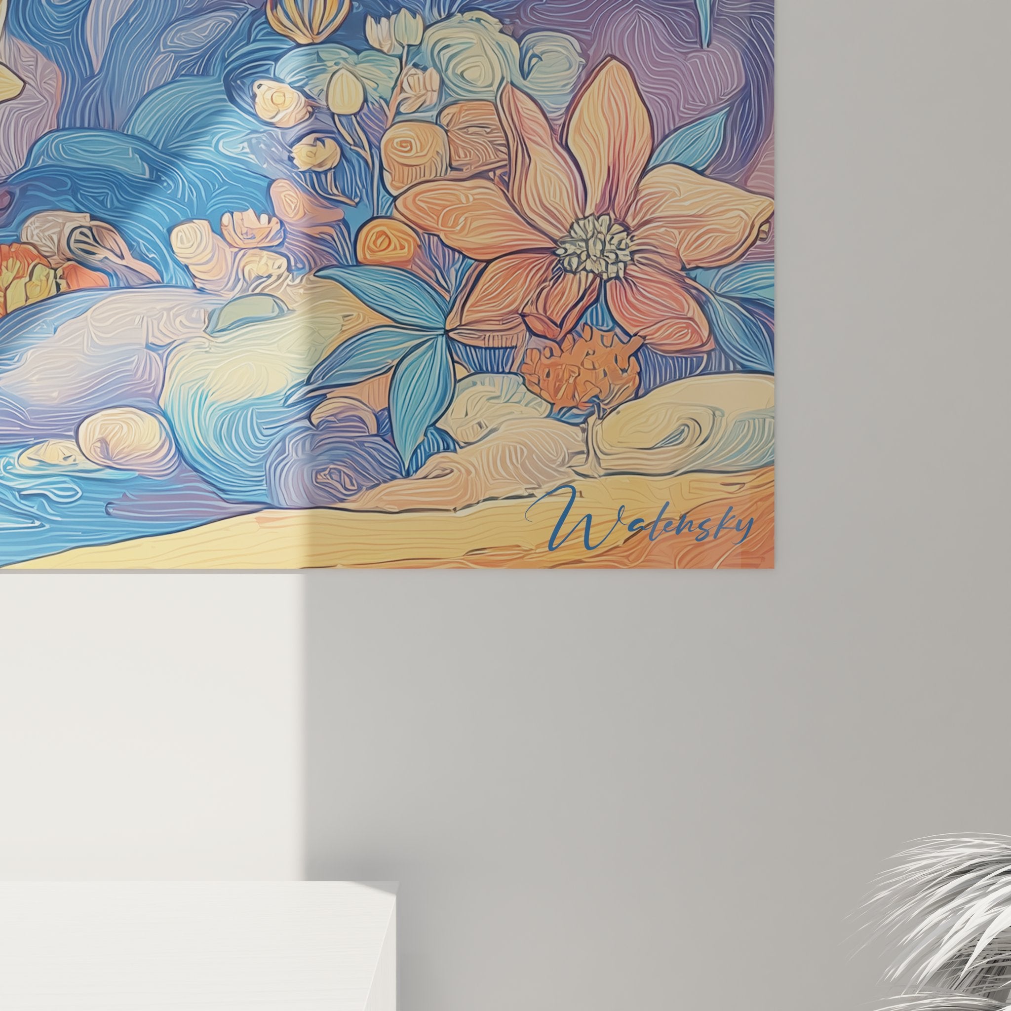 Vue ensemble tableau arbre nocturne fleuri dans intérieur moderne pour décoration murale nature