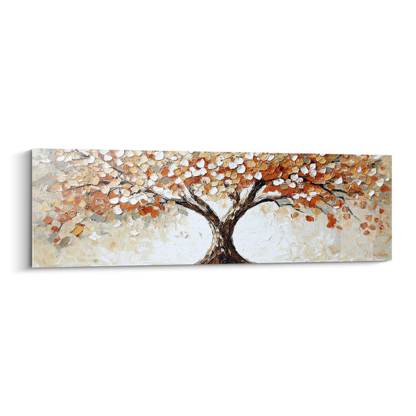 Tableau arbre de vie aux couleurs automnales et feuillage doré sur toile panoramique - Symphonie d'automne - Edition arbre de vie