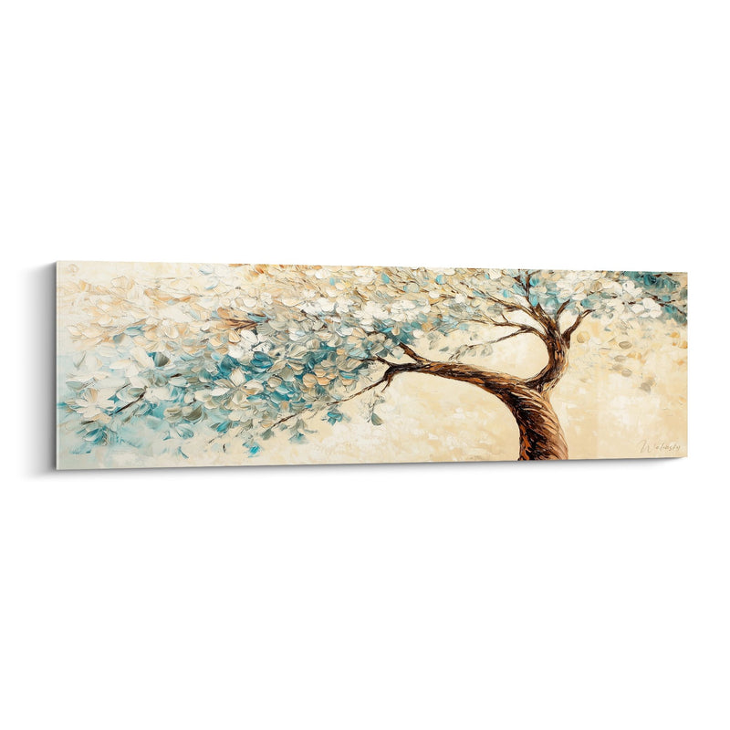 Turquoise and Cream Tree Wall Art with Windswept Foliage - Eternal Breath - Tree of Life Edition