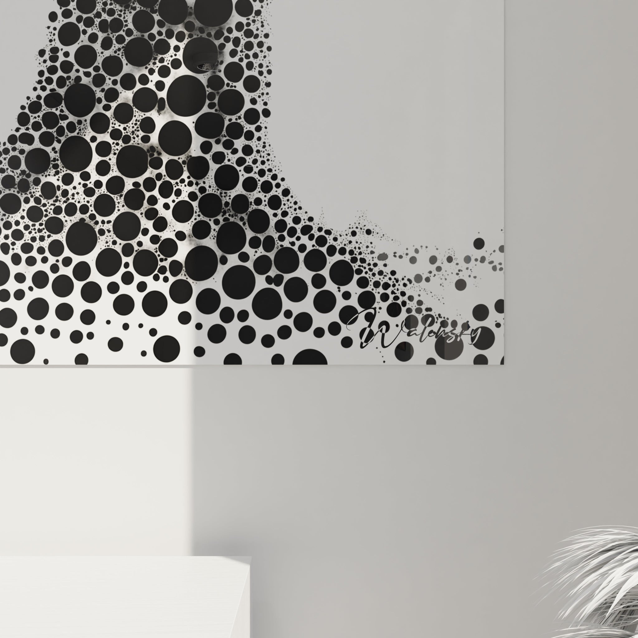 Tableau tacheté noir et blanc de Walensky avec des cercles en dégradé sur fond clair