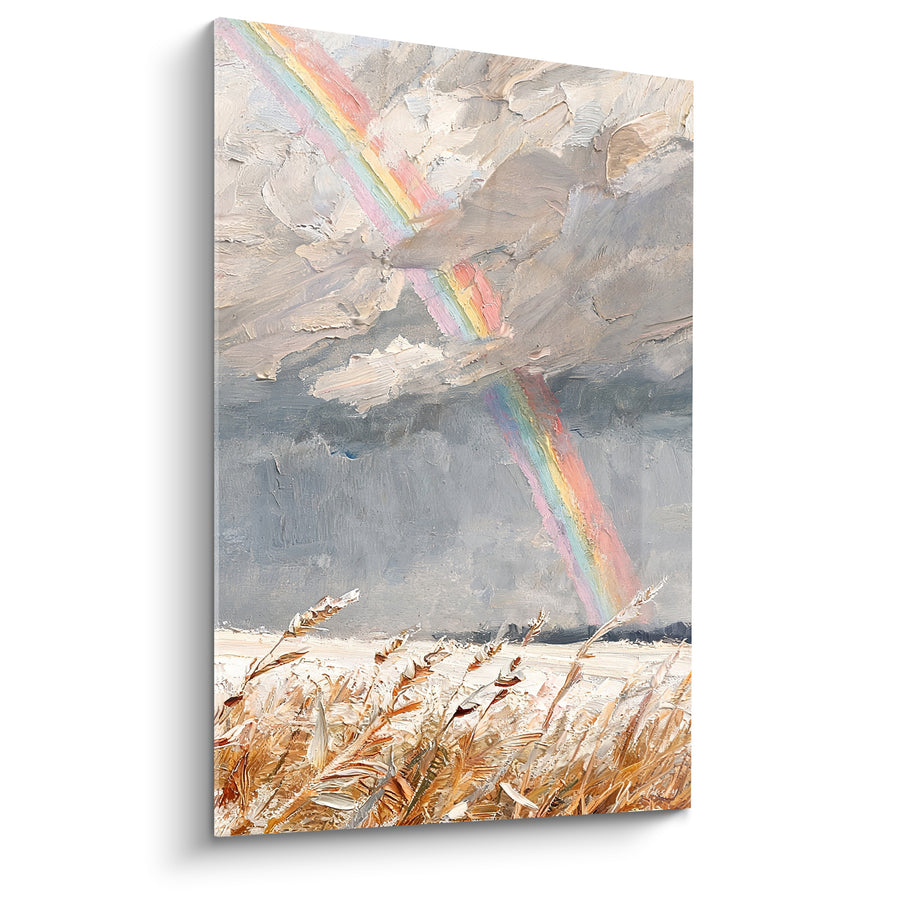 Tableau Roseaux dorés sous ciel gris orageux - Double faisceau lumineux - Edition Arc en ciel