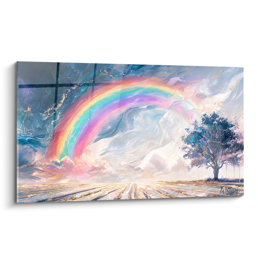 Tableau Arc coloré au-dessus d'un champ doré - Apaisement retrouvé - Edition Arc en ciel