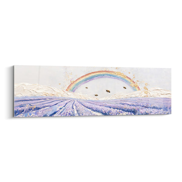 Tableau Abeilles noires et dorées survolant la lavande - Champ de lavande violette - Edition Arc en ciel