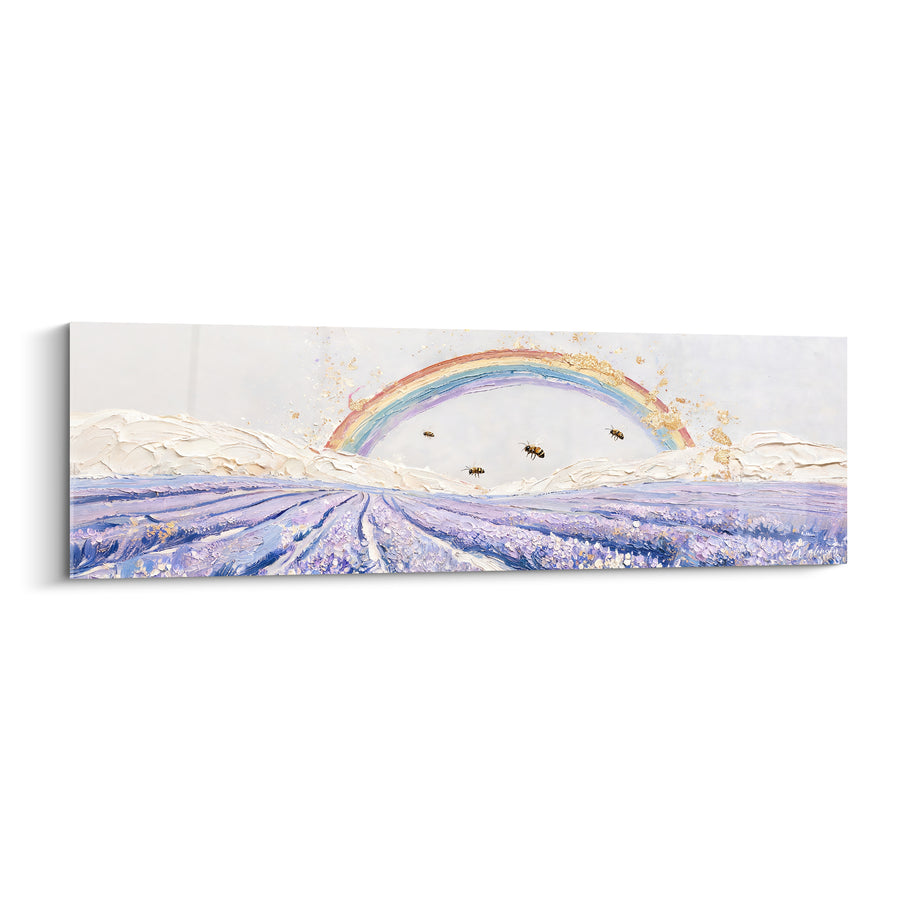 Tableau Abeilles noires et dorées survolant la lavande - Champ de lavande violette - Edition Arc en ciel