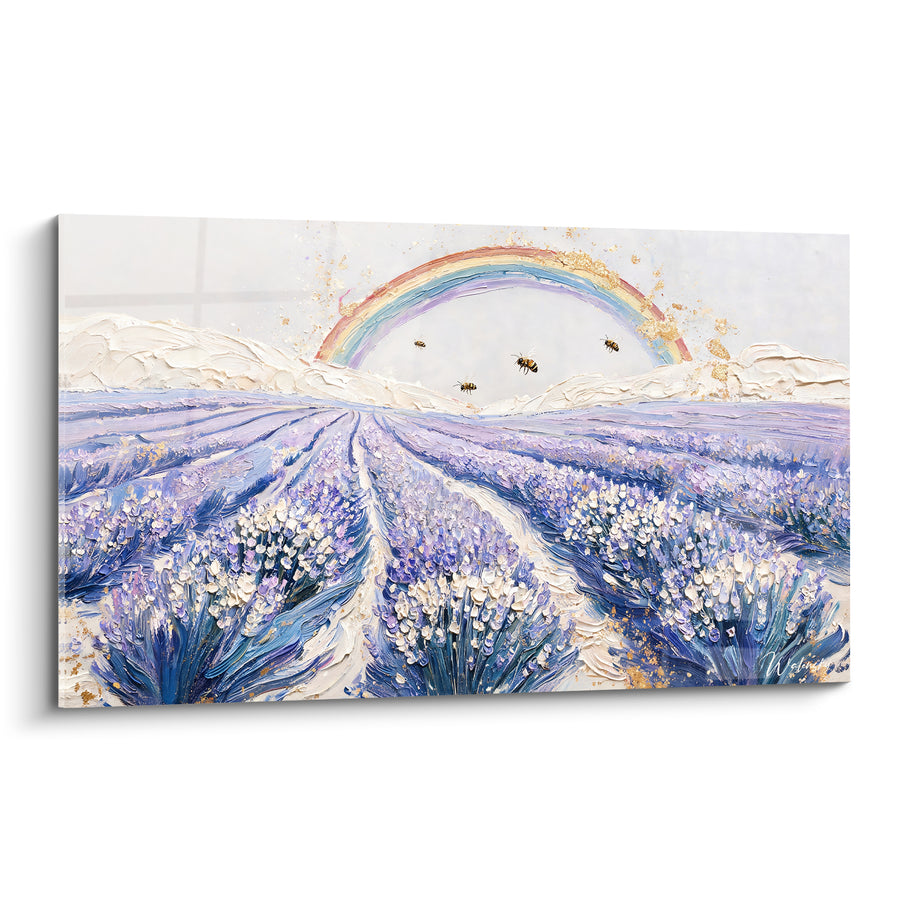 Tableau Champ de lavande violet et doré - Butinage matinal - Edition Arc en ciel