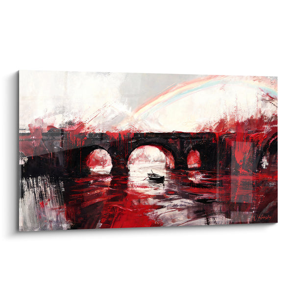 Tableau Pont de pierre rouge et noir - Traversée silencieuse - Edition Arc en ciel