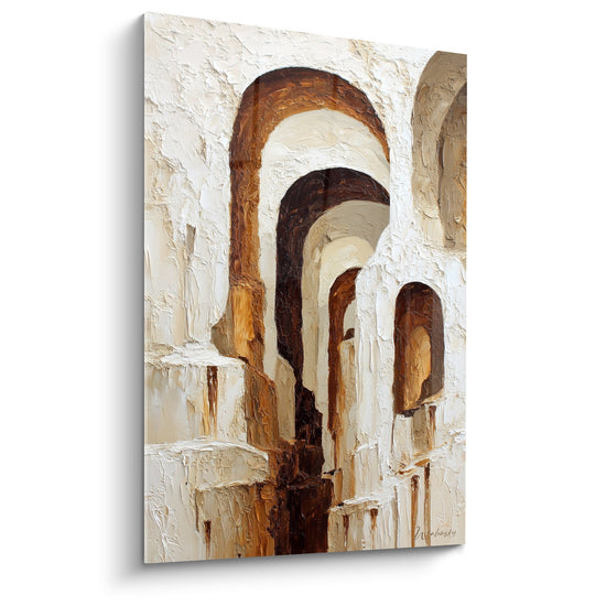 Tableau arcades architecturales tons ocre beige perspective voûtes feng shui centre terre