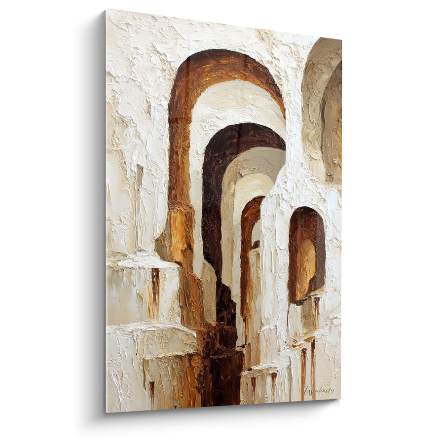 Tableau Arcades Architecturales aux Tons Ocre et Beige - Perspectives Mystérieuses - Edition Feng shui Centre Terre