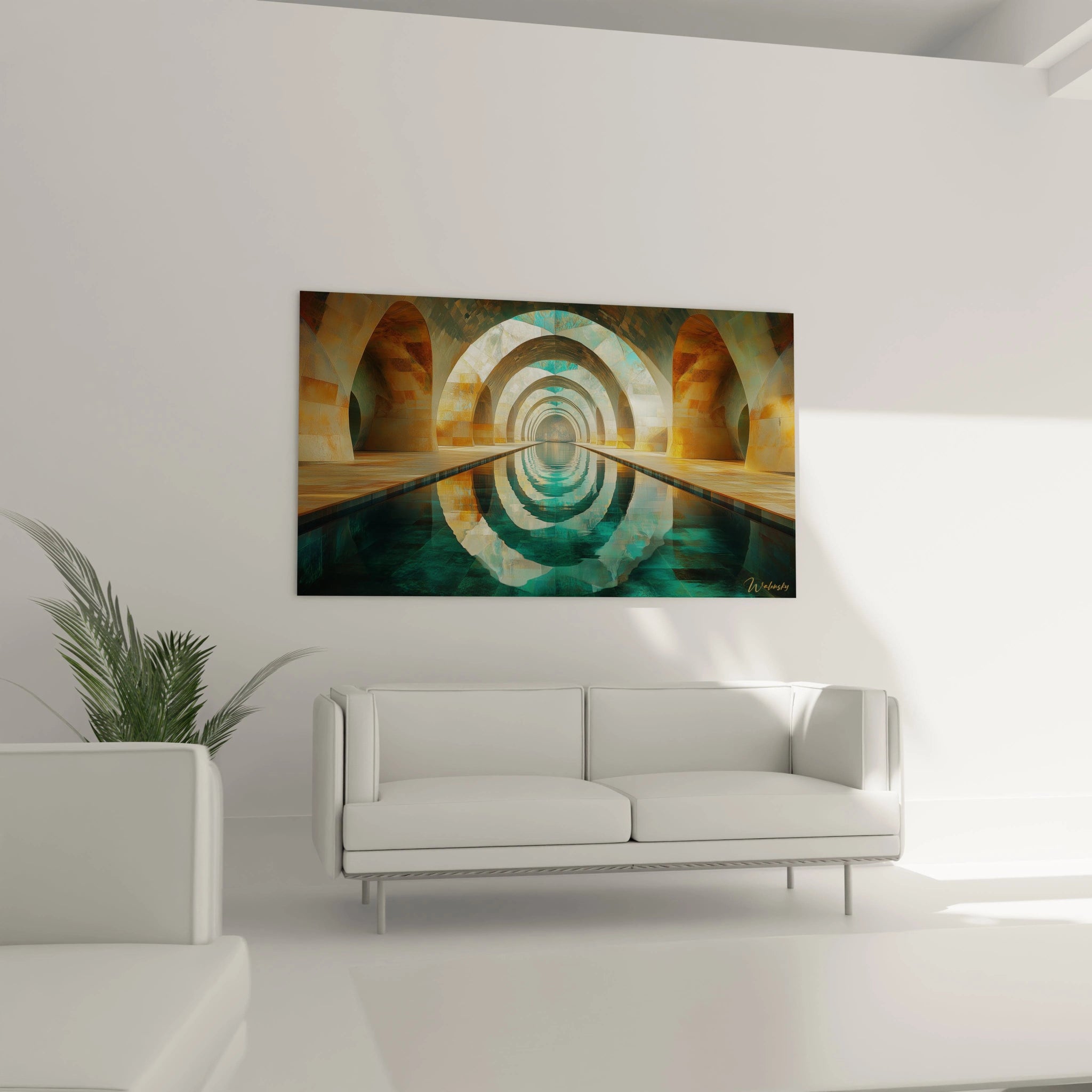 Tableau géométrique abstrait de Walensky avec des cercles colorés et des reflets apaisants