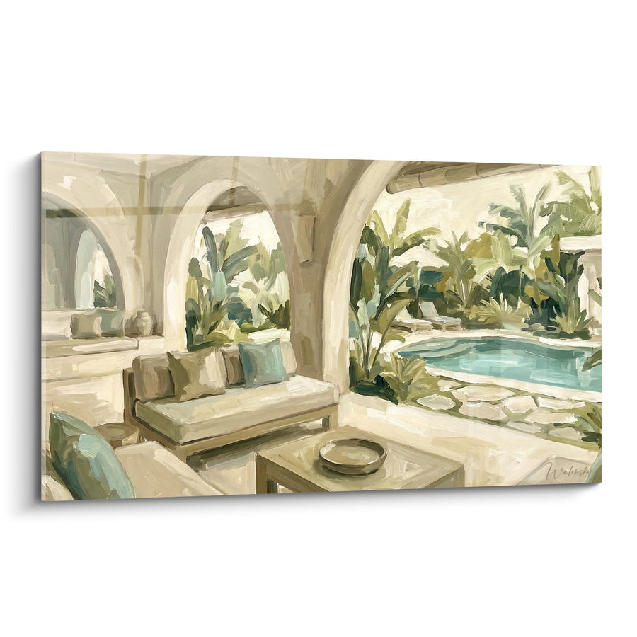 Tableau Architecture Tropicale Arches Blanches et Piscine Turquoise - Refuge Balinais - Edition Bali