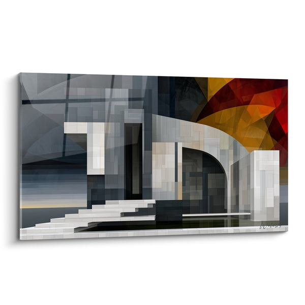 Cuadro Edificio blanco y gris con velo ámbar - Cuenca frente a la entrada abovedada - Edición Arquitectura abstracta
