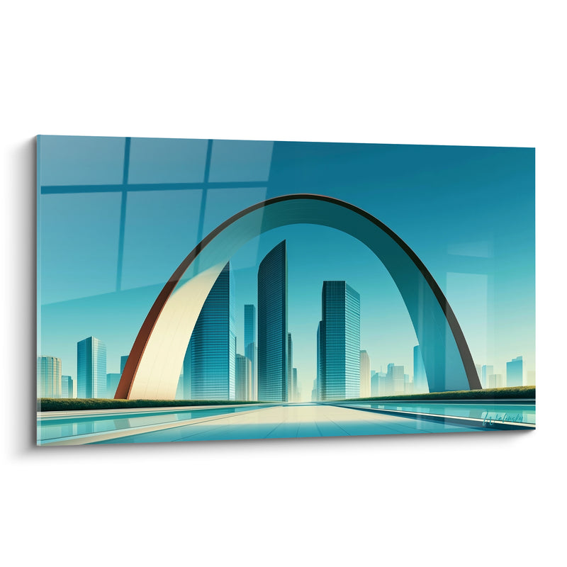 Monumental Arch Table Blue and Ochre on Skyscraper - Gateway to Tomorrow - Abstract Architecture Edition