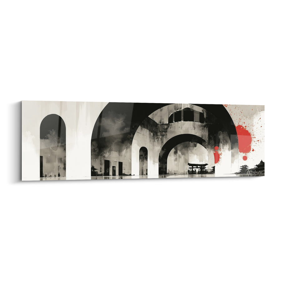 Tableau Arches noires aux éclats rouges - Écho du passage - Edition Architecture abstrait