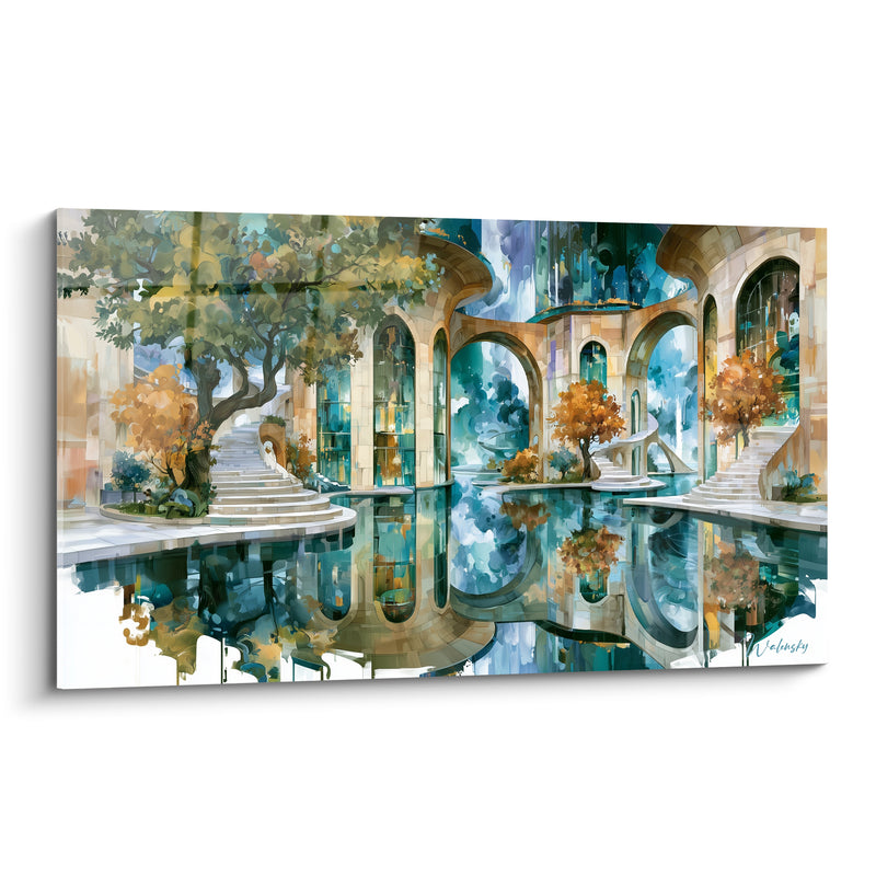 Painting Turquoise and Gold Arches Palace - Sunken City - Abstract Architecture Edition