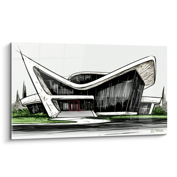 Cuadro Edificio futurista negro con curvas blancas - Vuelo congelado - Edición Arquitectura abstracta