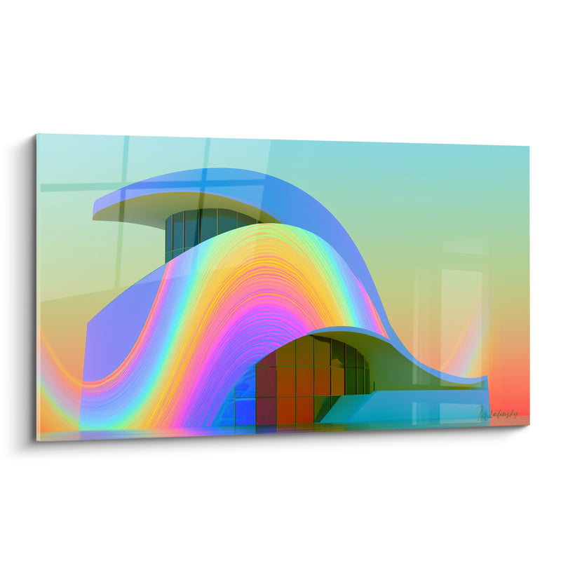 Building Painting, Blue and Magenta Wave, Iridescent Reflections - Rainbow Reflections - Abstract Architecture Edition