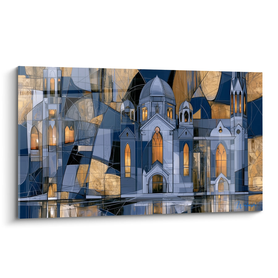Gemälde Kathedrale Marineblau mit goldenen Fenstern - Heilige Wacht - Architektur Edition abstrakte Kunst