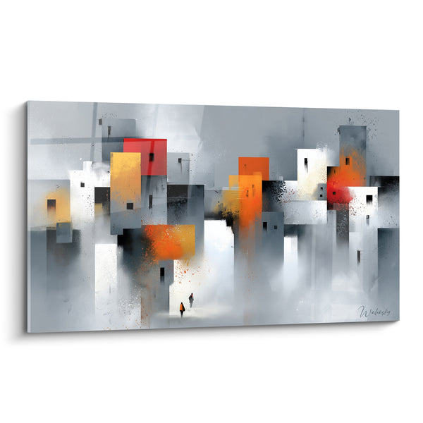 Cuadro Ciudad gris con fachadas naranja - Errancia urbana - Edición Arquitectura abstracta