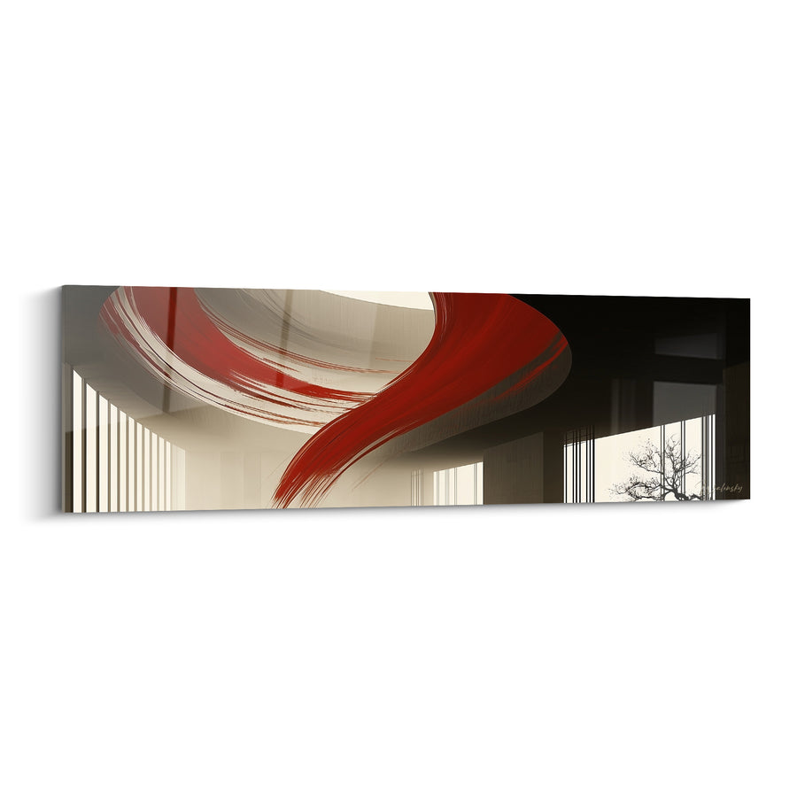 Tableau Coulée rouge et ivoire sur bâtisse - Souffle tranchant - Edition Architecture abstrait