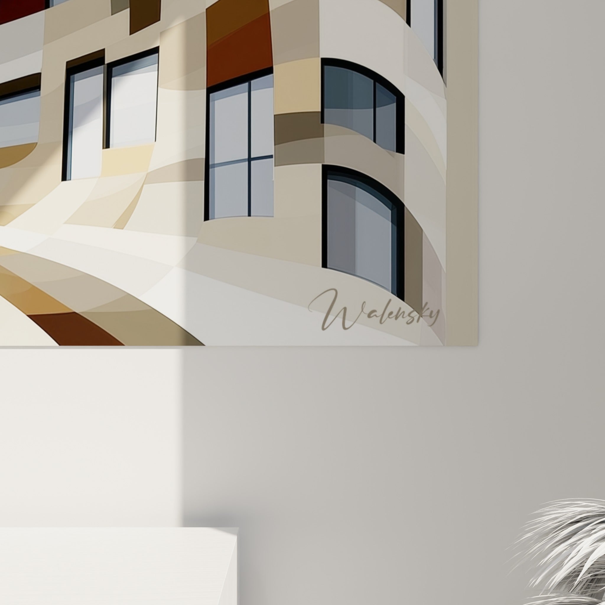 Détail des bandes ocre, brun et anthracite entrelacées avec grain fin et transitions nettes entre les couleurs