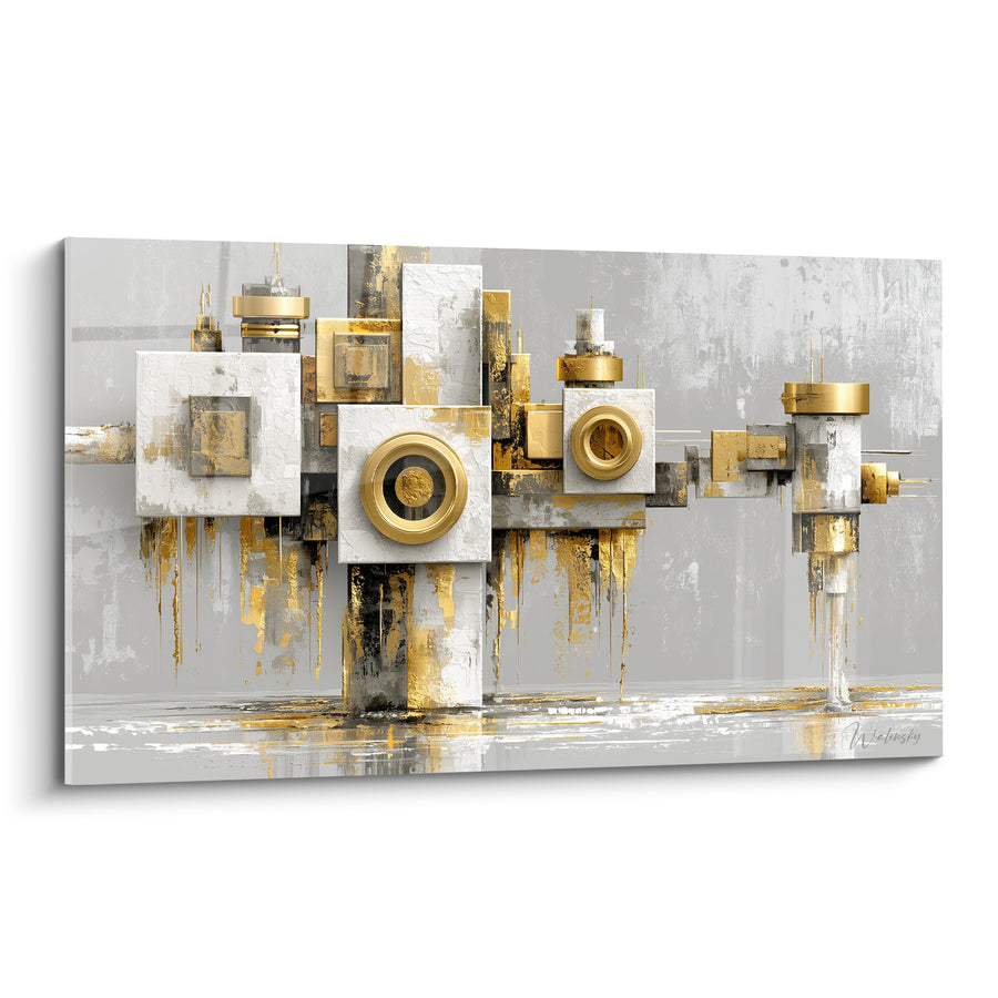 Goldene Strukturen mit grauen und weißen Ringen - Industrielles Erbe - Architektur Edition abstrakte Kunst