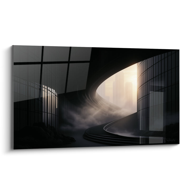Gemälde Treppe schwarz zum goldenen Licht - Übergang zum Horizont - Architektur Edition Abstrakt