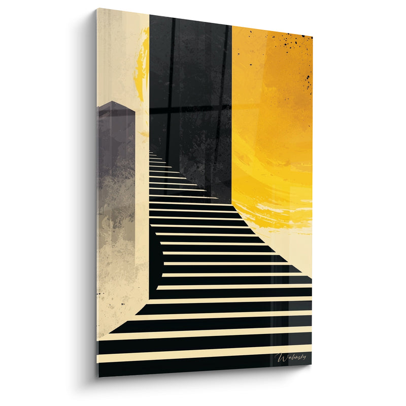 Tableau Escalier noir aux marches jaunes - Ascension vers la lumière - Edition Architecture abstrait