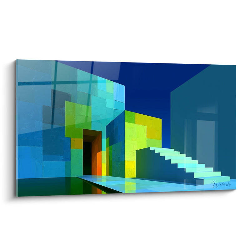 Painting Blue and Yellow Staircase to a Porch - Geometric Threshold - Abstract Architecture Edition