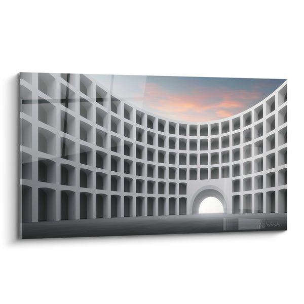 Cuadro Fachada blanca curva y arco luminoso - Umbral hacia otra parte - Edición Arquitectura abstracta
