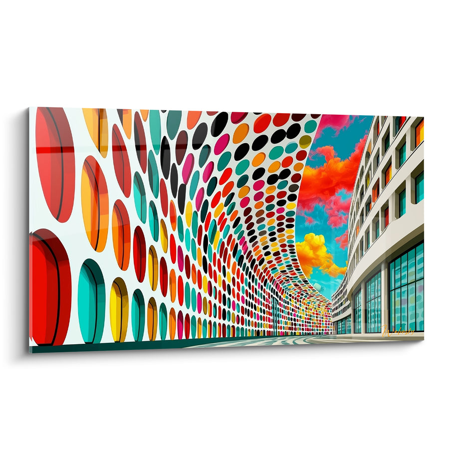 Tableau Façade courbe aux pastilles multicolores - Vertige coloré - Edition Architecture abstrait