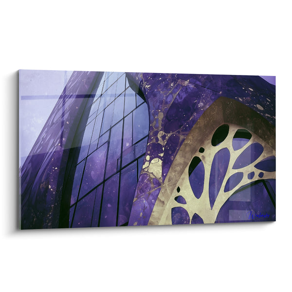 Cuadro Vela perforado morado y dorado mármol - Fachada de vidrio reflectante - Edición Arquitectura abstracta