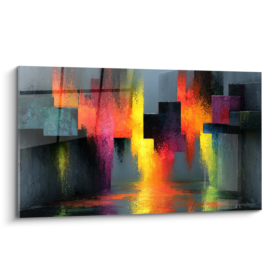 Gemälde Graue Strukturen mit leuchtenden Farben - Nachtspiegelungen - Architektur Edition abstrakte Kunst