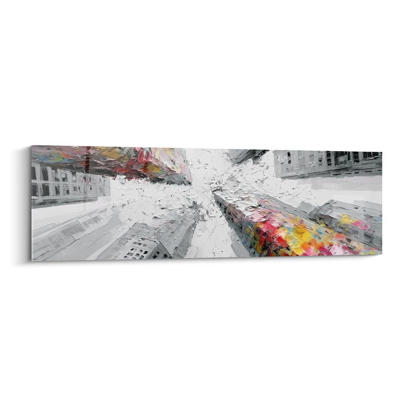 Tableau Gratte-ciel gris et blanc aux angles multicolores - Perspective vers le ciel - Edition Architecture abstrait