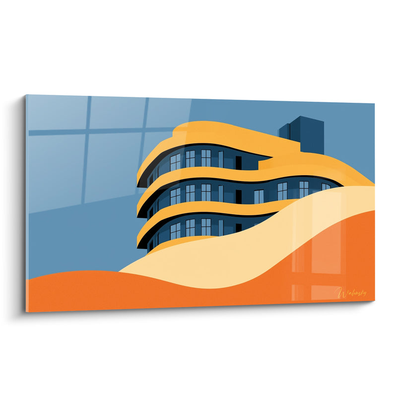 Tableau Immeuble ondulé bleu et orange - Vague urbaine - Edition Architecture abstrait