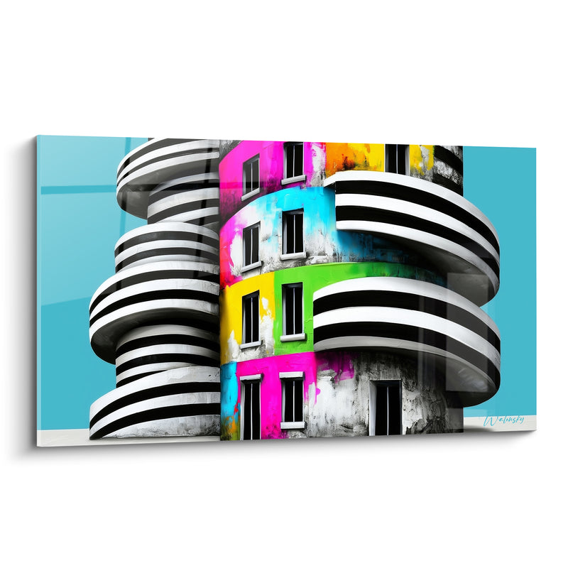 Gemälde Gebäude Streifen schwarz bunte Fassade - Stadt in Fragmenten - Architektur Edition abstrakte Kunst
