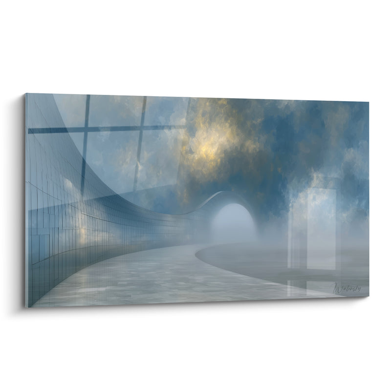 Gemälde Kurvige Brücke blauschiefer und golden - Übergang ins Licht - Edition Architektur abstrakt
