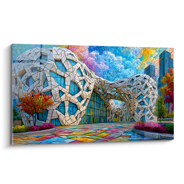 Cuadro Edificio orgánico con celosías blancas y azules - Ciudad utópica - Edición Arquitectura abstracta