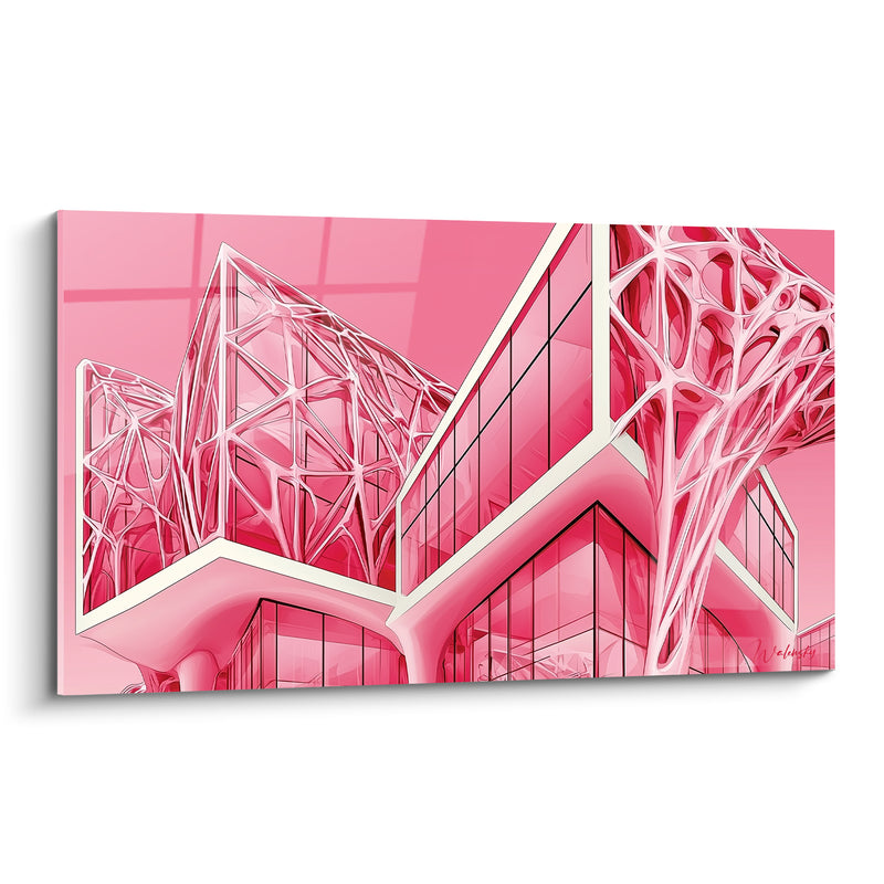 Tableau Bâtiment futuriste aux structures roses filaires - Utopie futuriste - Edition Architecture abstrait