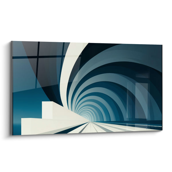 Cuadro Túnel Espiral Azul Marino y Blanco - Vórtice Hipnótico - Edición Arquitectura Abstracta