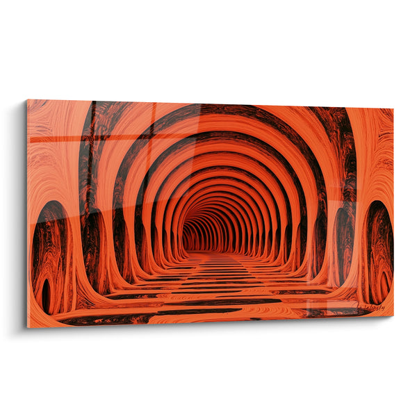Cuadro Túnel Abovedado Naranja y Negro con Arcos Difuminados - Galería sin Fin - Edición Arquitectura Abstracta