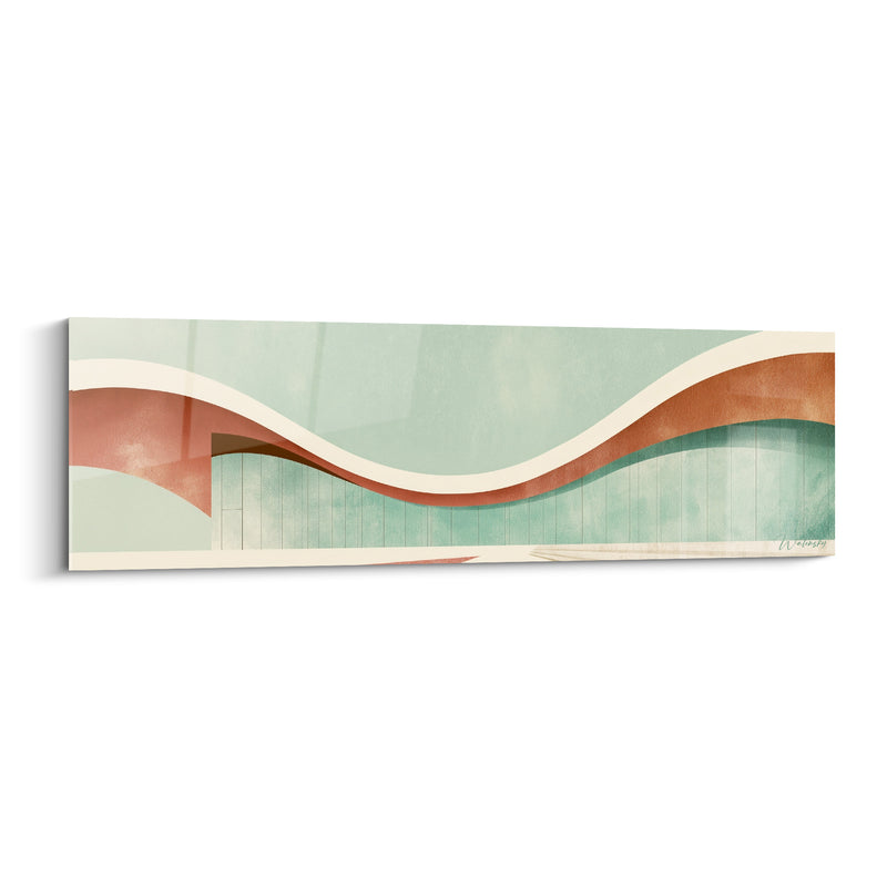 Wavy Facade Painting in Sage Green and Terracotta - Facade Wave - Abstract Architecture Edition