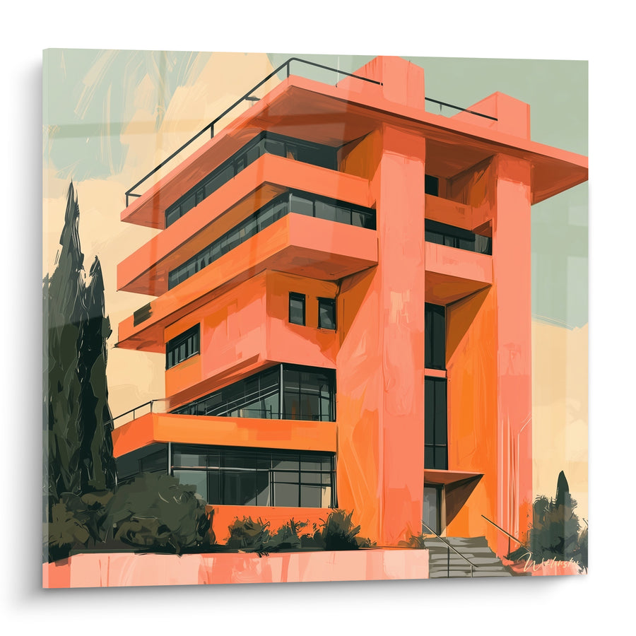 Gemälde Villa Koralle mit gestapelten Balkonen - Schwebende Residenz - Architektur Edition Abstrakte