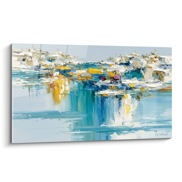 Cuadro Pueblo blanco y azul al cuchillo - Reflejos del puerto - Edición Arquitectura abstracta