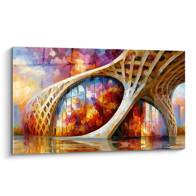 Leinwand Struktur Gitter weiß und gold auf farbigen Glasplatten - Architektonisches Geflecht - Architektur Edition abstrakte Kunst
