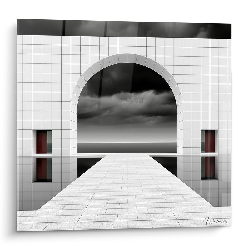 Gemälde Weiße Brücke bei stürmischen Wolken - Übergang zum Sturm - Architektur Edition Abstrakt