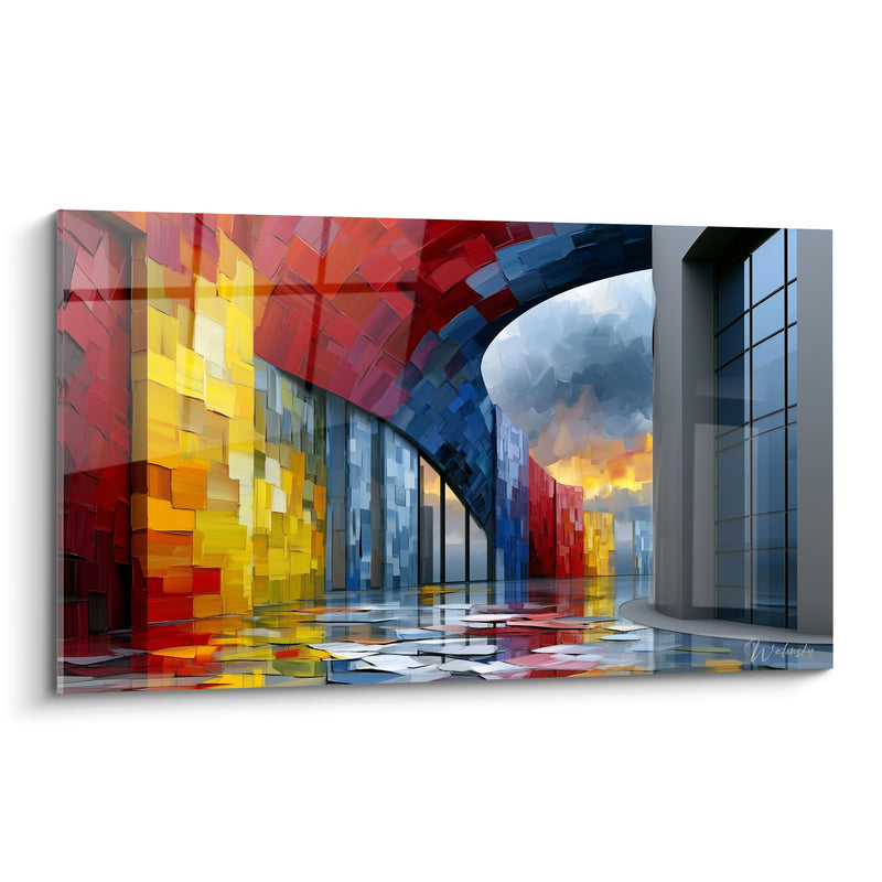 Gemälde Architekturbogen rot und gelb strukturiert - Strahlender Durchgang - Edition Abstrakte Architektur