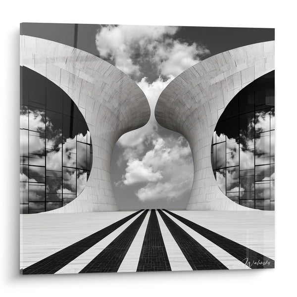 Cuadro Arcos gemelos blancos y grises esculpidos - Portal al infinito - Edición Arquitectura abstracta
