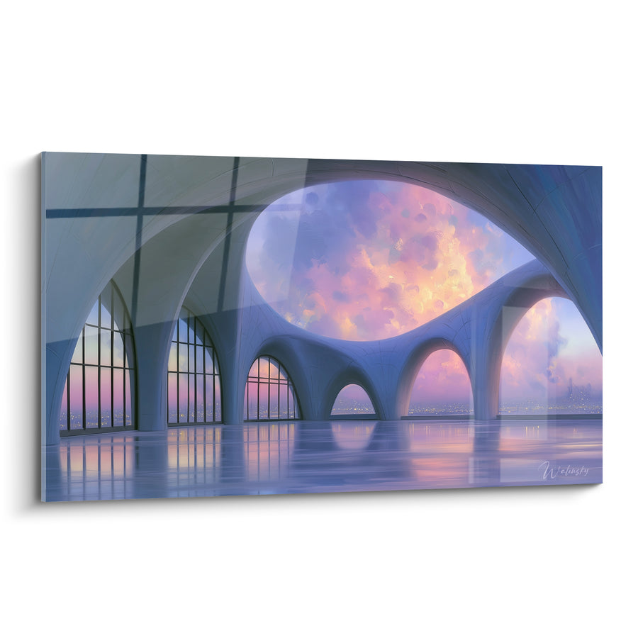 Gemälde Blaue Bögen und Wolkenöffnung - Himmlische Träumerei - Architektur Edition Abstrakt